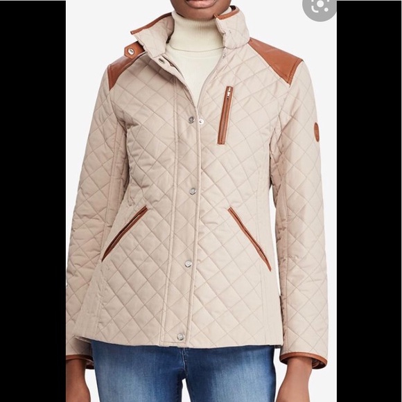 Ralph Lauren Jackets \u0026 Coats | Nwot Ralph Lauren Faux Leather Trim Quilted Jacket | Color: Tan | Size: M | Laurasimon96's Closet